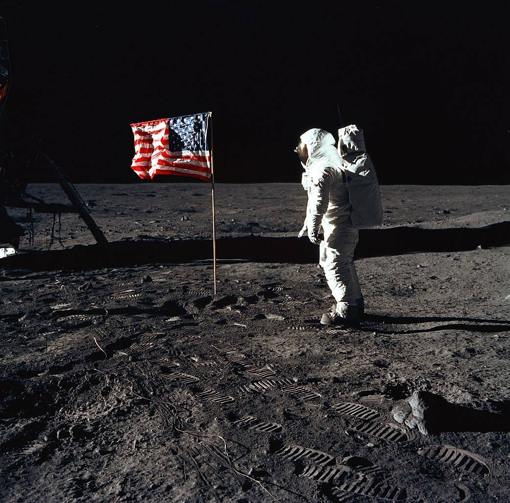 Apollo 11 astronaut Buzz Aldrin standing on the Moon